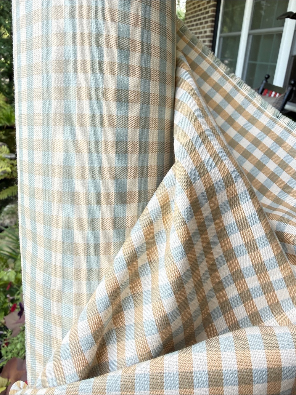 Beige and Light Blue Gingham Upholstery Fabric - Home Textile